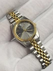 [N. MINT] 1990's Seiko Women 7N83-0041 Silver Gold Tone Day Date 24mm Watch