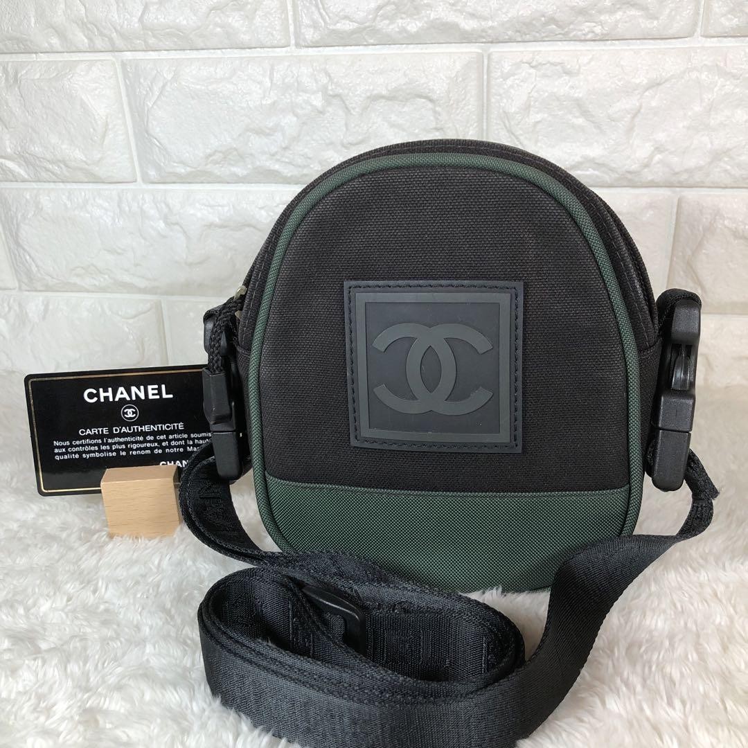 Chanel Sports Line Canvas Shoulder Bag Black Green Preowned Japan