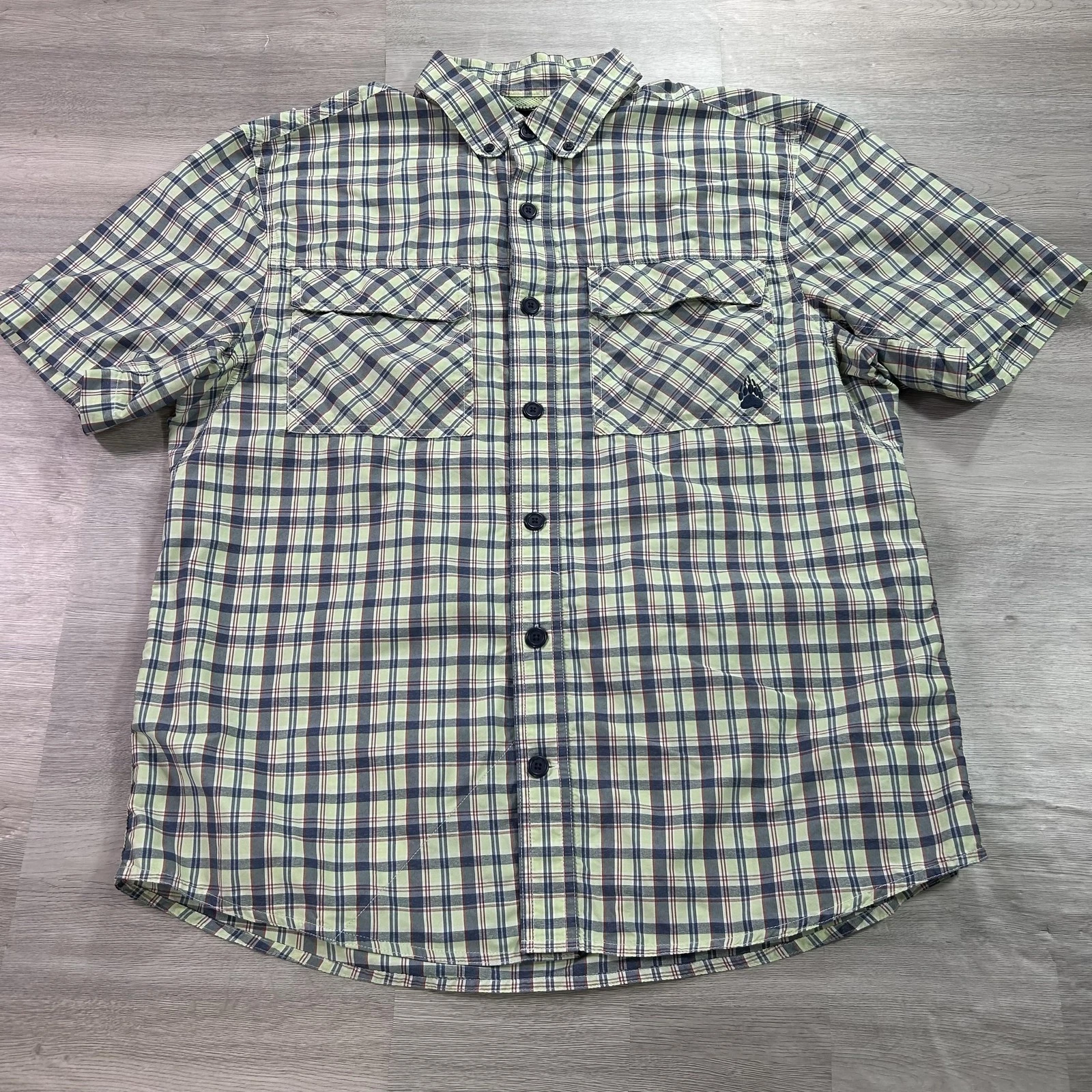 Alaskan Hardgear Shirt Mens Large Plaid Short Sleeve Button Up Fishing