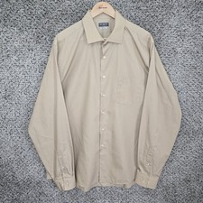 Van Heusen Dress Shirt Mens 17 XL Beige Flex Button Regular Fit Wrinkle Free
