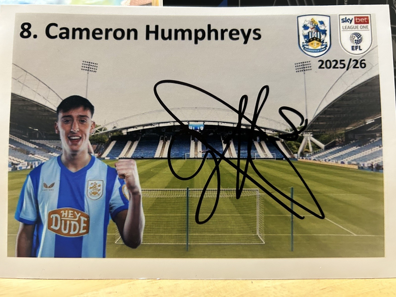 Cameron Humphreys Huddersfield Town Football 2025/26 Signed 6x4 photo Ipswich for sale on Ebay