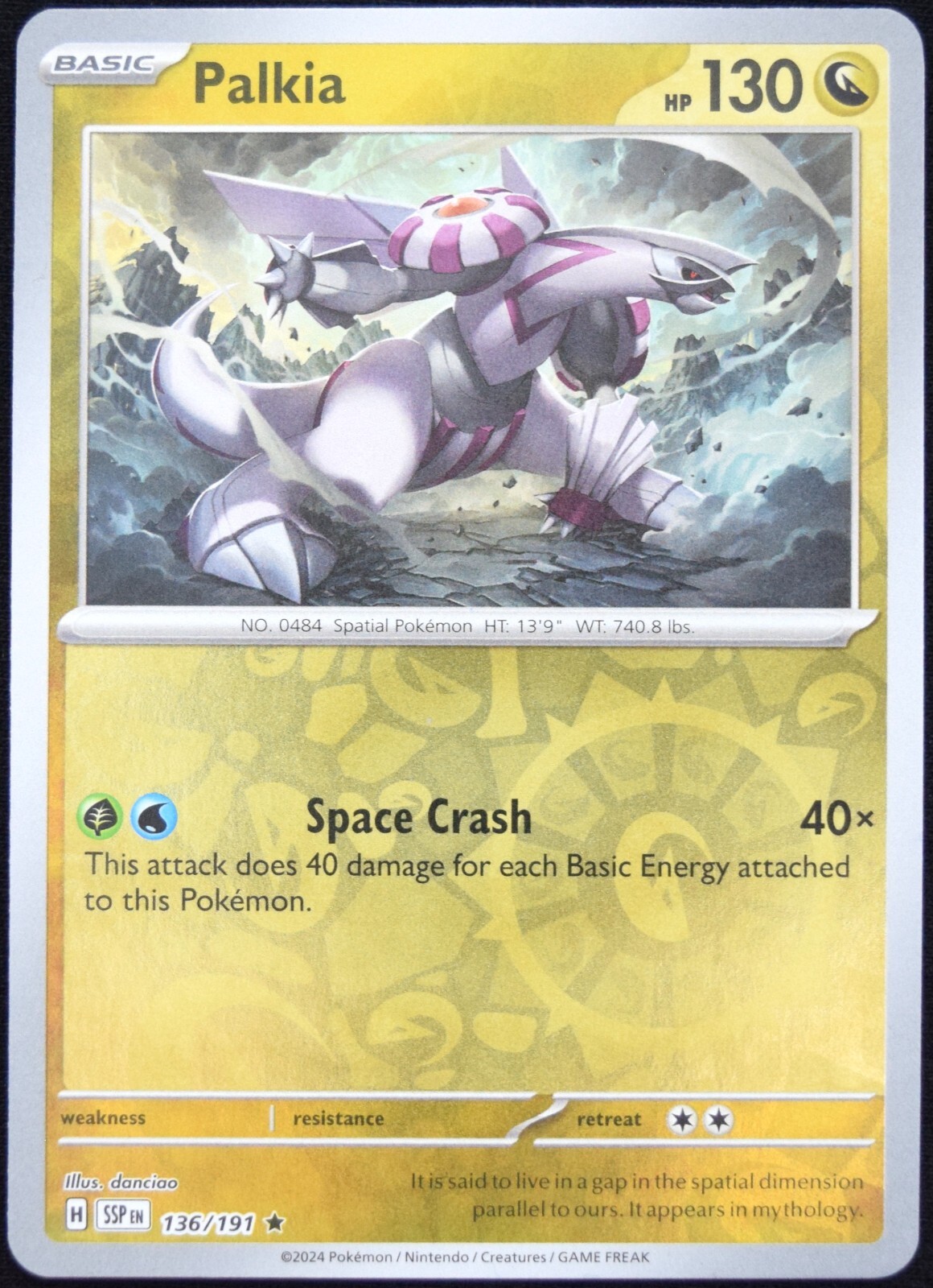 Pokemon TCG Palkia 136/191 2024 Surging Sparks Reverse Holo Rare Card - NM