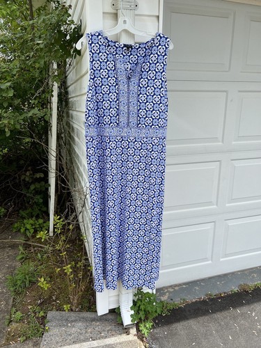 NWT Talbots Cheerful Blues White Split Neck Sleeveless Maxi Dress 2X 18W 20W