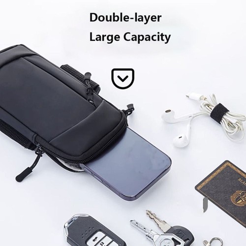 Double-layer Running Mobile Phone Arm Bag PU Phones Arm Pouch Wrist Bag Sports - Photo 3 sur 11