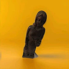 Antique Americana Hand Carved Woman At Market Old Growth Pine Wood Carving 14”