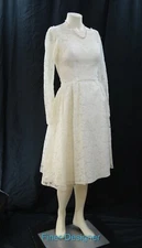 Lorrie Deb Ivory Lace Wedding Dress knee gown long slv S M Vintage 50's 60's NEW