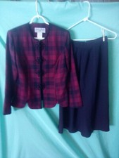 2 Piece Business Jacket Skirt, Red/ Dark Blue, Jessica Howard, Size 8 P