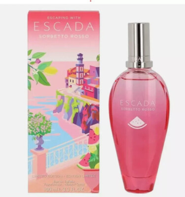 ESCAPING WITH SORBETTO ROSSO-ESCADA-SPRAY-EDT-3.3 OZ-100 ML-AUTHENTIC-FRANCE
