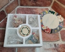 Mini Christmas Tea Set Santa Snowman Polystone Resin 1995 Popular Imports NIB  