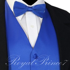 Royal Blue Solid Vest Waistcoat and Straight Cut Bow Tie Suit or Tuxedo Wedding