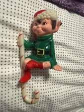 VTG  CHRISTMAS  HARD PLASTIC SHELF SITTER STOCKING Holder ELF
