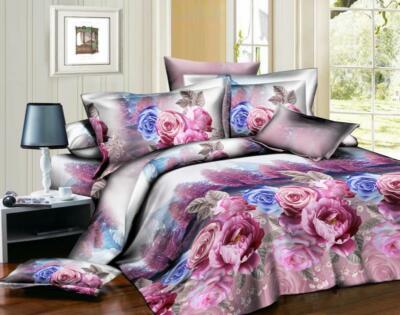 3D Effekt Bettdecke Quilt Bezug Bettwäsche Sets mit Kissen 2 Bezüge + Spannbetttuch