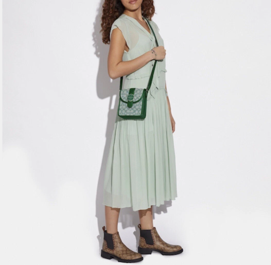 ☂️?Tracolla Coach North South Lonnie in jacquard firmato argento verde C8321