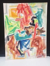 Vintage WAYNE DUQUOIN Abstract Gouache on Board Kansas City Artist MID MCM