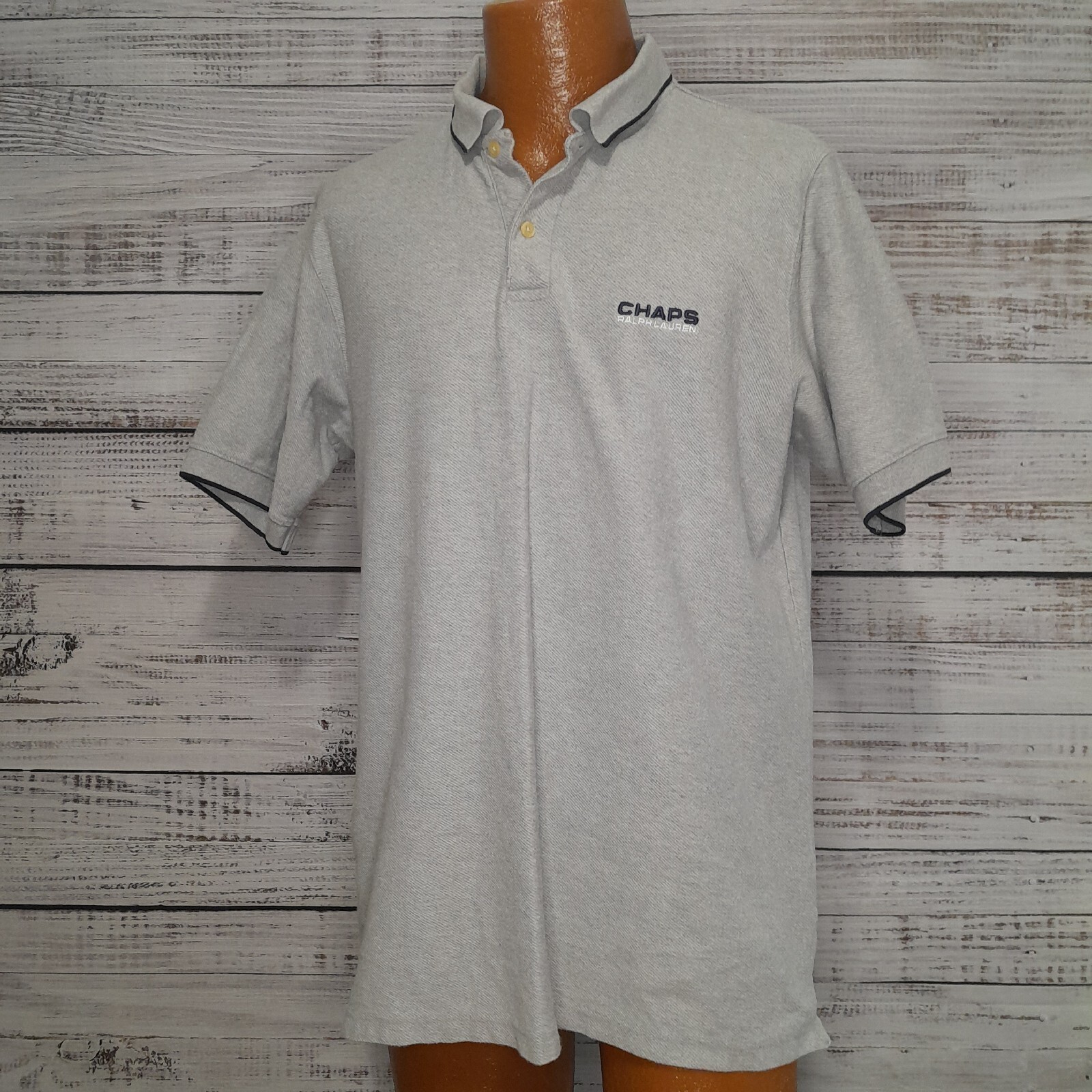 Vintage 90s Chaps Ralph Lauren Shirt Mens L Polo Gray Spellout Academia Preppy 