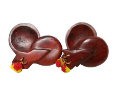 Set/2 - MCM Vintage Hand-Carved Hand-Held Wooden Flamenco Castanets Clackers