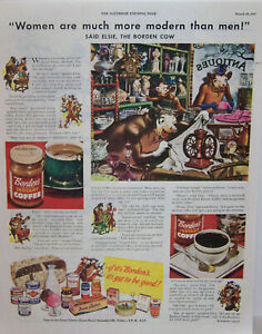 Borden/'s Evaporated Milk Elsie Cow 1950/'s Borden/'s Vintage Ads Advertising Art Set of Three Magazine Ad Eagle Brand. Instant Coffee