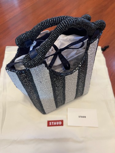 STAUD COTE BEADED BAG BRETON STRIPE MSRP$395 French Chic - Picture 2 of 22