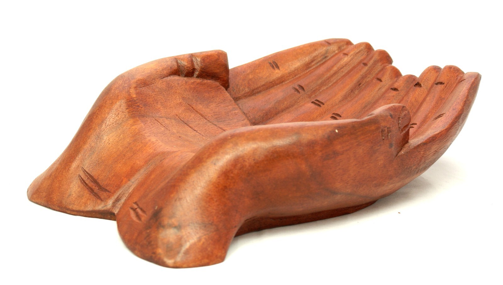 Medium Handcarved Wooden Bowl Hands Together Hands Birthday REDUCED