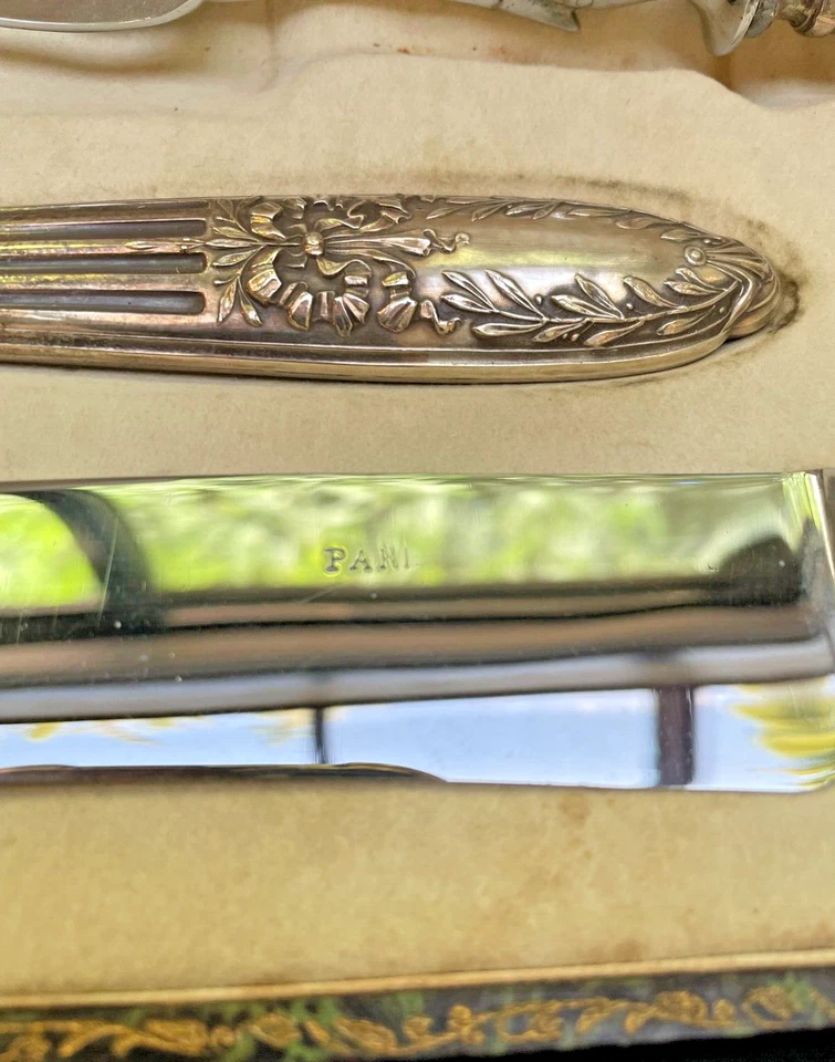Antique French Silver Carving Set (Fork, Knife & Gigot Holder) Original Box - Image 2 of 4