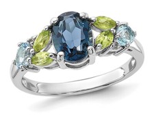 2.50 Carat ctw Blue Topaz and Peridot Ring in Sterling Silver