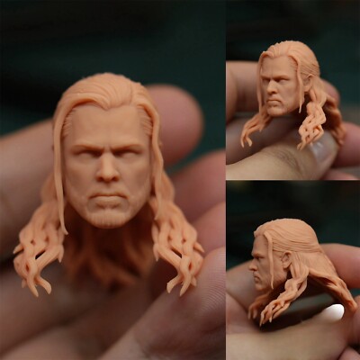 1/12 Unpainted Long Hair Thor Thunder God Head Carved Fit 6'' ML Action Figure