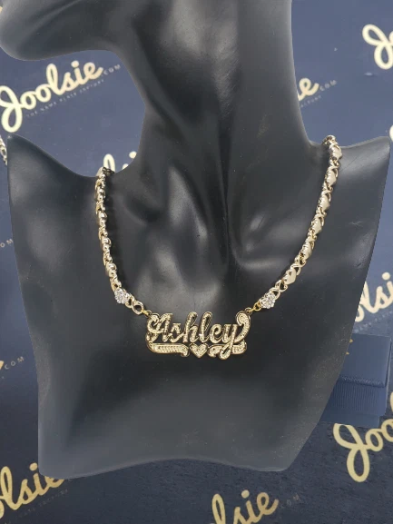 COLLAR PERSONALIZADO CHAPADO EN ORO 14K ÚNICO 3D XO ABRAZOS Y BESOS NOMBRE Foto 4 de 4