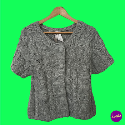 Elvie Damen Strickjacke mit Zopfmuster halboffen, 2-Knopf-Verschluss, grau, UK 10-12