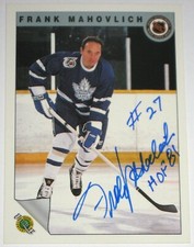 FRANK MAHOVLICH SIGNED ULTIMATE ORIGINAL SIX MAPLE LEAFS CARD AUTOGRAPH 