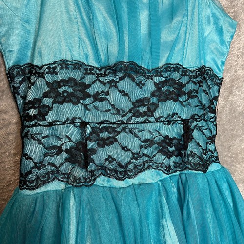 Vtg Girls Youth Witchy Gothic Fairy Grunge Tulle Full Tiered Blue Midi Dress 14 - Picture 5 of 12