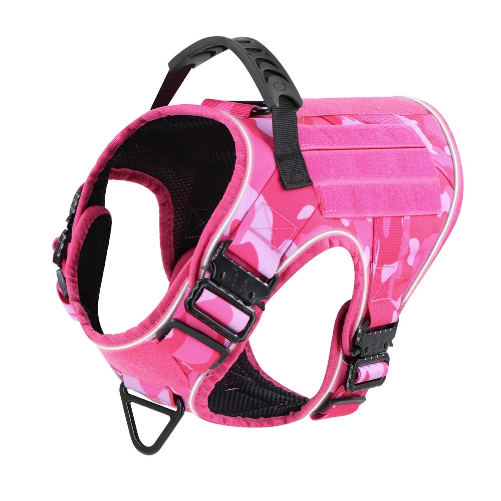 Dog Harness with 4 Metal Buckle Military Tactical Pet Training Vest Harnesses
