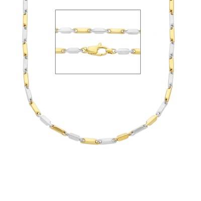 18K YELLOW WHITE GOLD CHAIN MINI BONE ALTERNATE TUBE LINK 1.5 MM, 19.7 INCHES