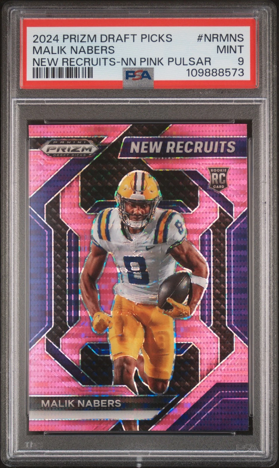 Malik Nabers Panini Prizm Draft Picks New Recruits #NRMNS Neon Pink Pulsar