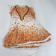 Poupette St Barth Dress Womens Small Orange White Boho Smocked Ruffle Floral