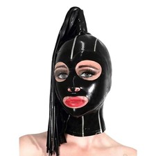 Womens Latex Hood with Latex Piece Wig Rubber Mask Cosplay Clubwear Fetish BDSM