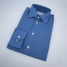 Eton Dress Shirt Mens S 15 - 38 Blue White Plaid York Slim Fit Formal Business