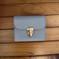 Burberry B Shield Wallet Gray Leather 3-Fold Coin Case Gold Accent New