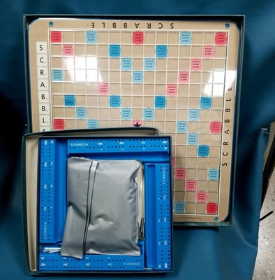 VTG 1966 Scrabble DLX ED W Lazy Susan Acrylic Board Metal Pegs Looks Complete