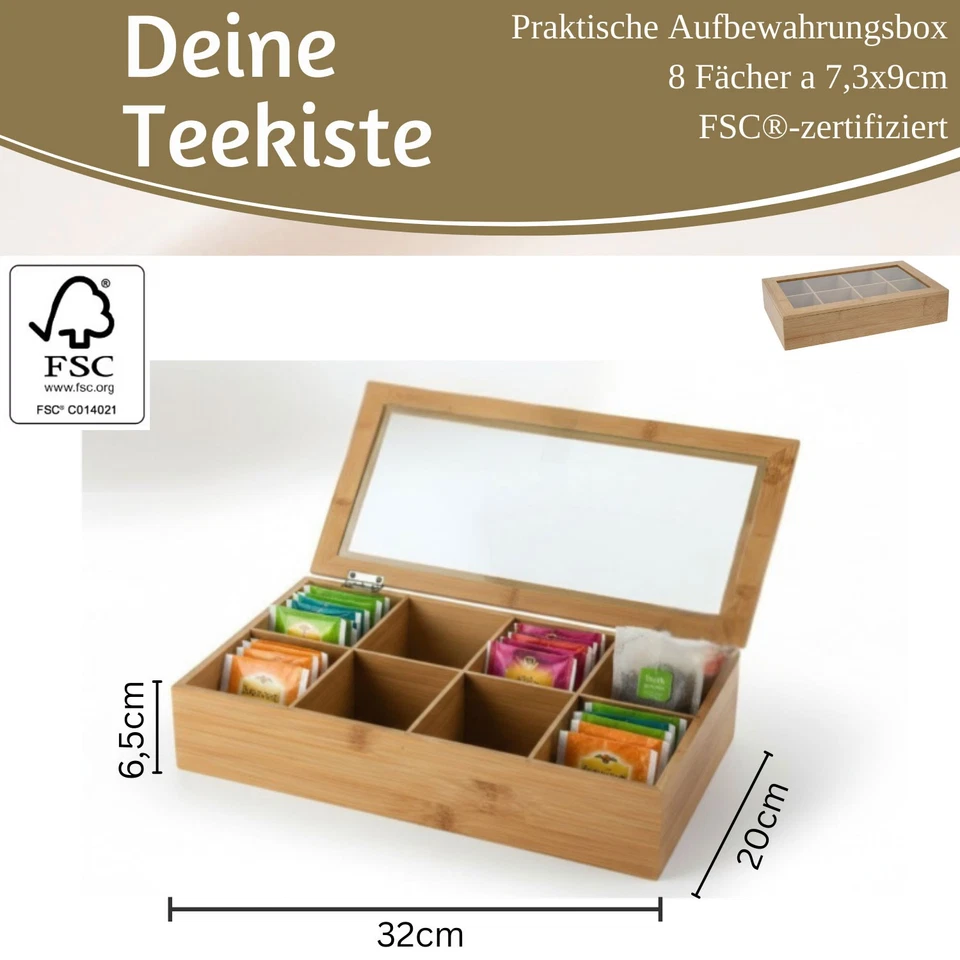 Teebox aus Holz 8 Fächer Aufbewahrungsbox Box Teekiste Teekasten Schmuckkiste - Bild 2 von 4