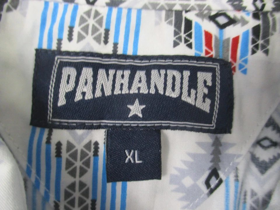 Vintage Panhandle Shirt Men XL Blue Aztec Western Pearl Snap Short Sleeve - Image 3 of 4