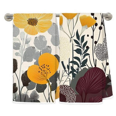 Retro Boho Floral Kitchen Towels, Cottagecore Earthy Botanical Wildflower Dec...