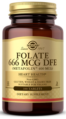 Folsäure 666 mcg DFE (metafolin  400 mcg) 100 Tabletten Solgar