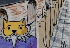 ACEO Cat Painting Original Kitten House Contemporary Landscape Art Josh Merritt