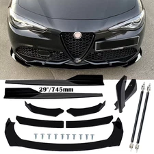 Front Bumper Lip Spoiler+ Rear Lip Gloss Black For Alfa Romeo Giulia 2017-2021