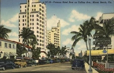 Miami Beach, Florida FL Hotel Row Collins Avenue Teich 1950 Linen Postcard