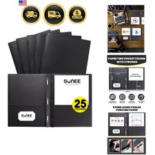 2 Pocket Folders with Prongs 25 Pack, Black, Paper Folders with 2 Pockets and...