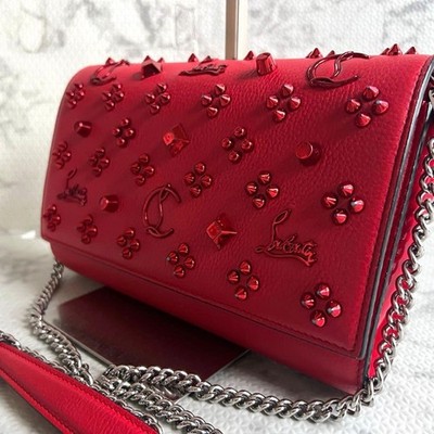 Christian Louboutin Paloma Clutch Chain Shoulder Bag Red Studs From Japan YZ