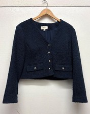 M&S Ladies Navy Wool Blend Boucle Cropped Jacket  UK 10- CG W61
