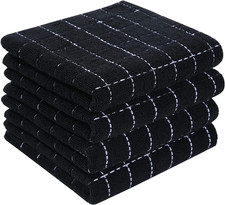 Cotton Terry Dish Towels 4 Pack Black 13x28Inch Checkered Kitchen Soft Absorbent