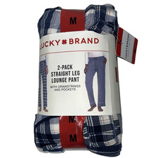 Lucky Brand Women s M Lounge Pants Blue Plaid Straight Leg 2-Pack NEW